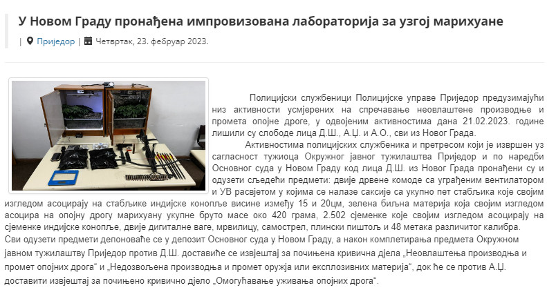 Bosnia-and-Herzegovina-avmp/U-Novom-Gradu-pronadjena-improvizovana-laboratorija-za-uzgoj-m