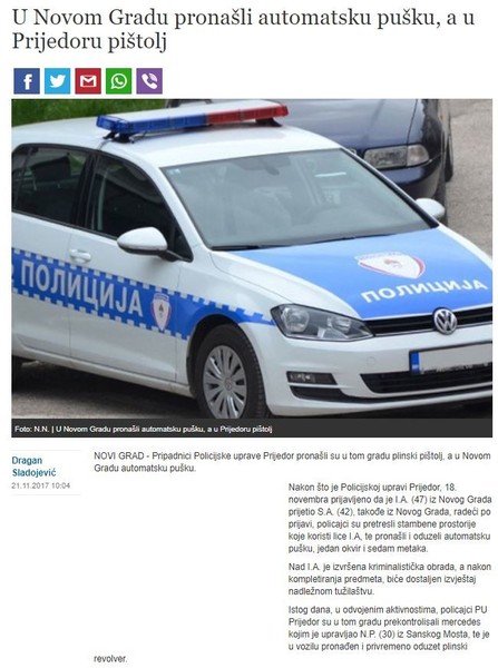 Bosnia-and-Herzegovina-avmp/U-Novom-Gradu-pronasli-automatsku-pusku-a-u-Prijedoru-pistolj