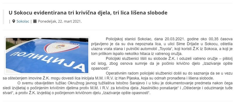 Bosnia-and-Herzegovina-avmp/U-Sokocu-evidentirana-tri-krivicna-djela-tri-lica-lisena-slobo