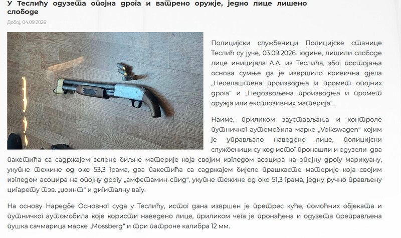 Bosnia-and-Herzegovina-avmp/U-Teslicu-oduzeta-opojna-droga-i-vatreno-oruzje-jedno-lice-liseno-slobode