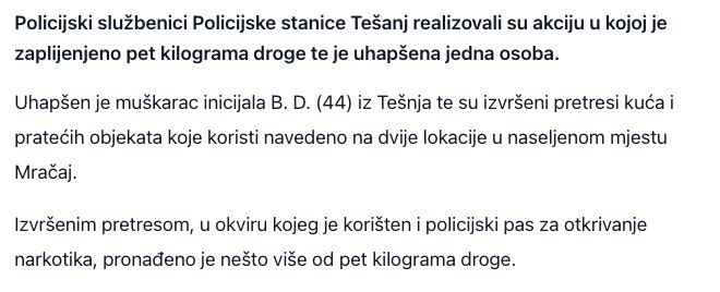 Bosnia-and-Herzegovina-avmp/U-Tesnju-uhapsen-muskarac-oduzeto-pet-kilograma-droge-i-pistol_1