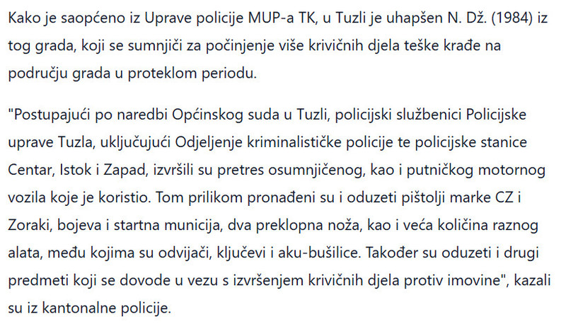 Bosnia-and-Herzegovina-avmp/U-Tuzli-uhapsen-naoruzani-pljackas-policija-pronasla-ukradene-