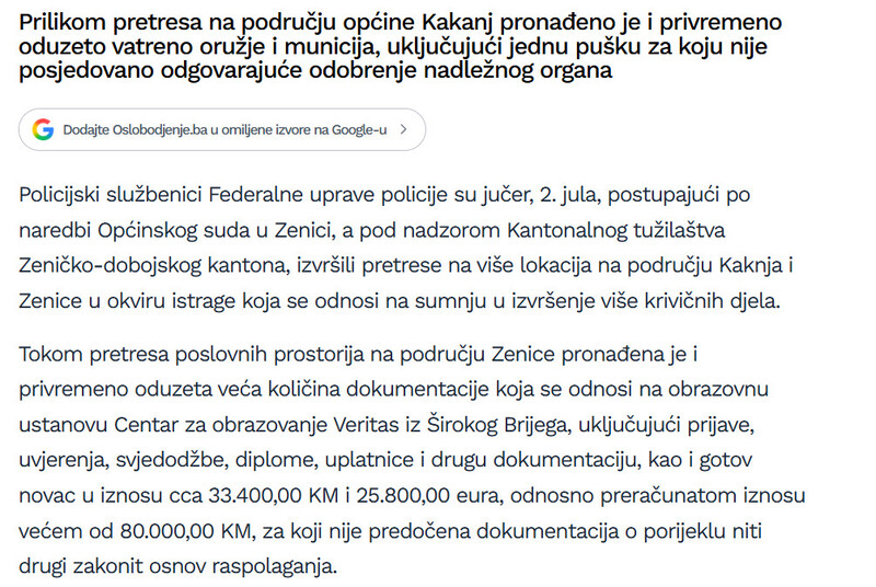 Bosnia-and-Herzegovina-avmp/U-akciji-FUP-a-uhapsene-dvije-osobe-u-pretresima-pronaden-snajper-i-80.000-KM-u-gotovini