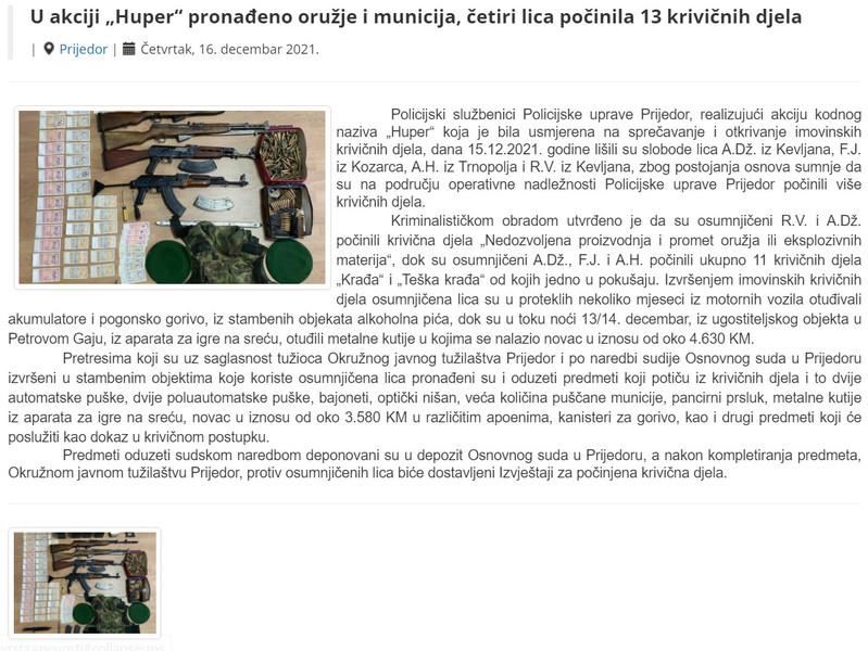 Bosnia-and-Herzegovina-avmp/U-akciji-Huper-pronadeno-oruzje-i-municija-cetiri-lica-pocinil