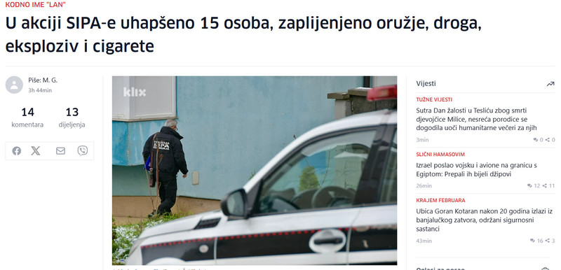 Bosnia-and-Herzegovina-avmp/U-akciji-SIPA-e-uhapseno-15-osoba-zaplijenjeno-oruzje-droga-eksploziv-i-cigarete_1