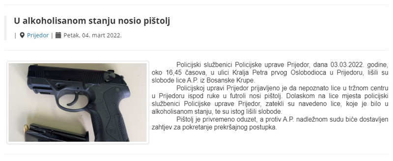Bosnia-and-Herzegovina-avmp/U-alkoholisanom-stanju-nosio-pistolj