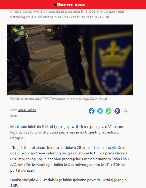 Bosnia-and-Herzegovina-avmp/U-bolnici-u-Sarajevu-preminuo-muskarac-koji-je-tesko-ranjen-u