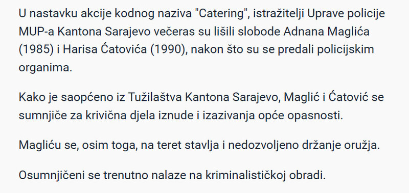 Bosnia-and-Herzegovina-avmp/U-nastavku-akcije-Catering-uhapseni-Adnan-Maglic-i-Haris-Catovic-sumnjice-se-za-iznudu-i-izazivanje-opce-opasnosti_1