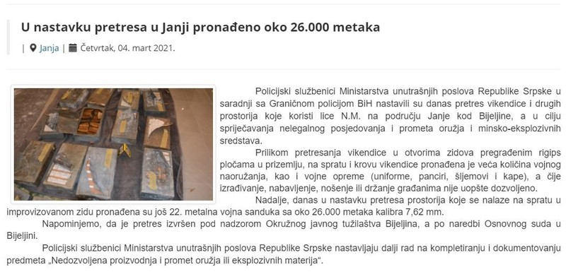 Bosnia-and-Herzegovina-avmp/U-nastavku-pretresa-u-Janji-pronadeno-oko-26.000-metaka