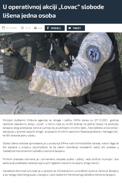 Bosnia-and-Herzegovina-avmp/U-operativnoj-akciji-Lovac-slobode-lisena-jedna-osoba---SIPA.G