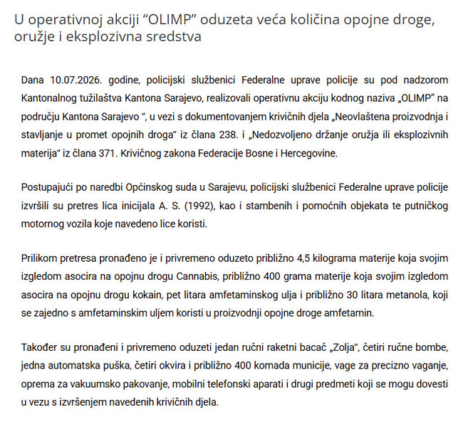 Bosnia-and-Herzegovina-avmp/U-operativnoj-akciji-OLIMP-oduzeta-veca-kolicina-opojne-droge-oruzje-i-eksplozivna-sredstva_1