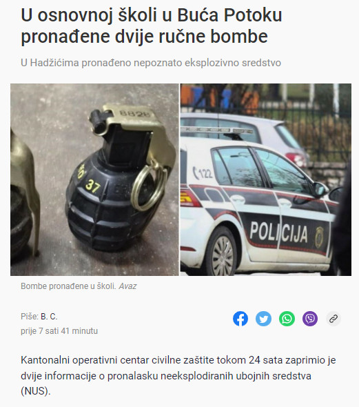Bosnia-and-Herzegovina-avmp/U-osnovnoj-skoli-u-Buca-Potoku-pronadjene-dvije-rucne-bombe