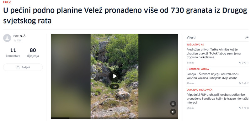 Bosnia-and-Herzegovina-avmp/U-pecini-podno-planine-Velez-pronadeno-vise-od-730-granata-iz-Drugog-svjetskog-rata_1