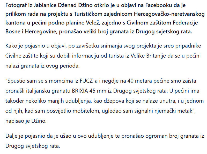Bosnia-and-Herzegovina-avmp/U-pecini-podno-planine-Velez-pronadeno-vise-od-730-granata-iz-Drugog-svjetskog-rata