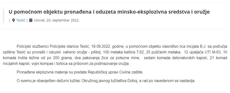 Bosnia-and-Herzegovina-avmp/U-pomocnom-objektu-pronadena-i-oduzeta-minsko-eksplozivna-sred