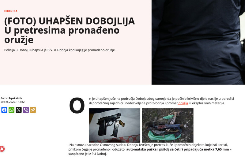 Bosnia-and-Herzegovina-avmp/U-pretresima-kod-Doboja-pronadeno-oruzje-uhapsen-muskarac1