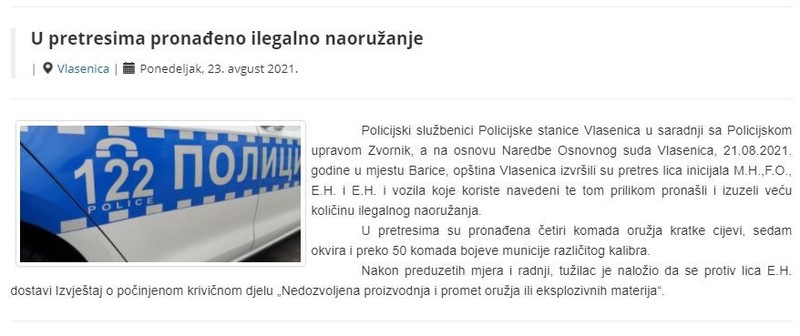 Bosnia-and-Herzegovina-avmp/U-pretresima-pronadeno-ilegalno-naoruzanje