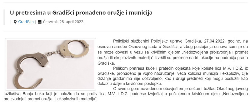 Bosnia-and-Herzegovina-avmp/U-pretresima-u-Gradisci-pronadeno-oruzje-i-municija