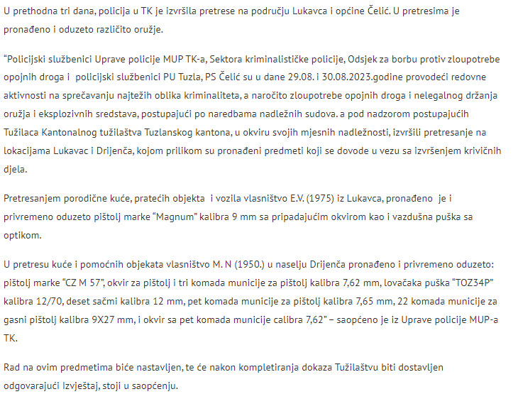 Bosnia-and-Herzegovina-avmp/U-pretresima-u-Lukavcu-i-Celicu-pronadeno-razlicito-oruzje--T