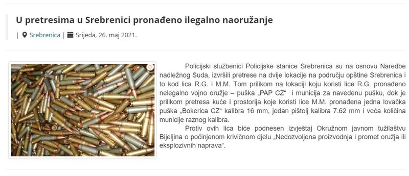 Bosnia-and-Herzegovina-avmp/U-pretresima-u-Srebrenici-pronadeno-ilegalno-naoruzanje_1