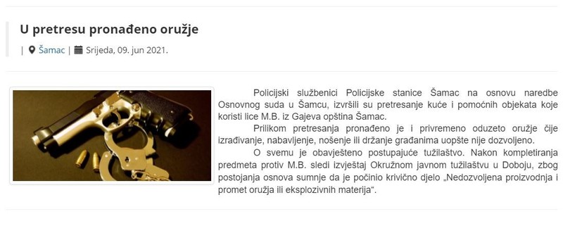 Bosnia-and-Herzegovina-avmp/U-pretresu-pronadeno-oruzje