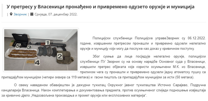 Bosnia-and-Herzegovina-avmp/U-pretresu-u-Vlasenici-pronadjeno-i-privremeno-oduzeto-oruzje-