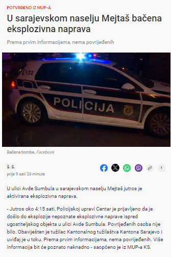 Bosnia-and-Herzegovina-avmp/U-sarajevskom-naselju-Mejtas-bacena-eksplozivna-naprava