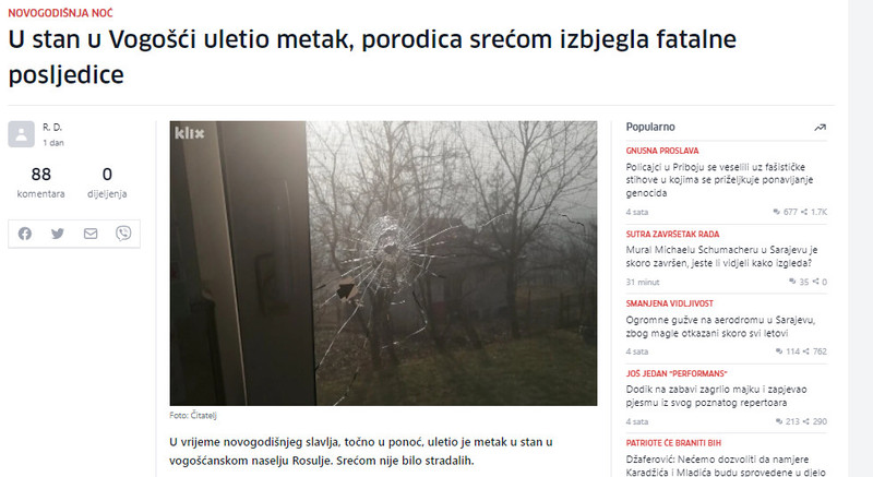 Bosnia-and-Herzegovina-avmp/U-stan-u-Vogosci-uletio-metak-porodica-srecom-izbjegla-fatalne