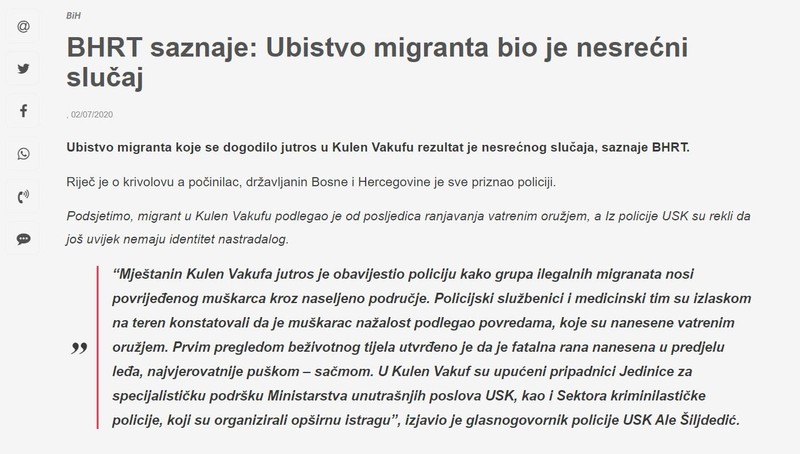 Bosnia-and-Herzegovina-avmp/Ubistvo-migranta-bio-je-nesrecni-slucaj