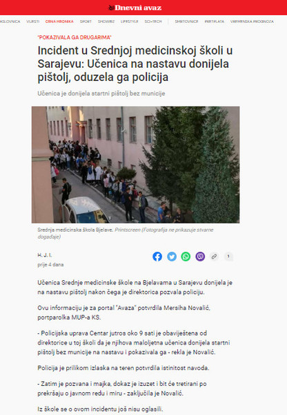 Bosnia-and-Herzegovina-avmp/Ucenica-u-skolu-donela-pistolj