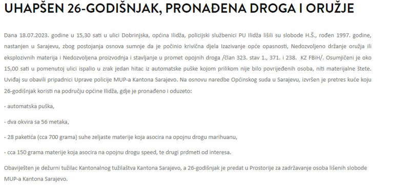 Bosnia-and-Herzegovina-avmp/Uhapsen-26-godisnjak-pronadena-droga-i-oruzje-_-Ministarstvo-