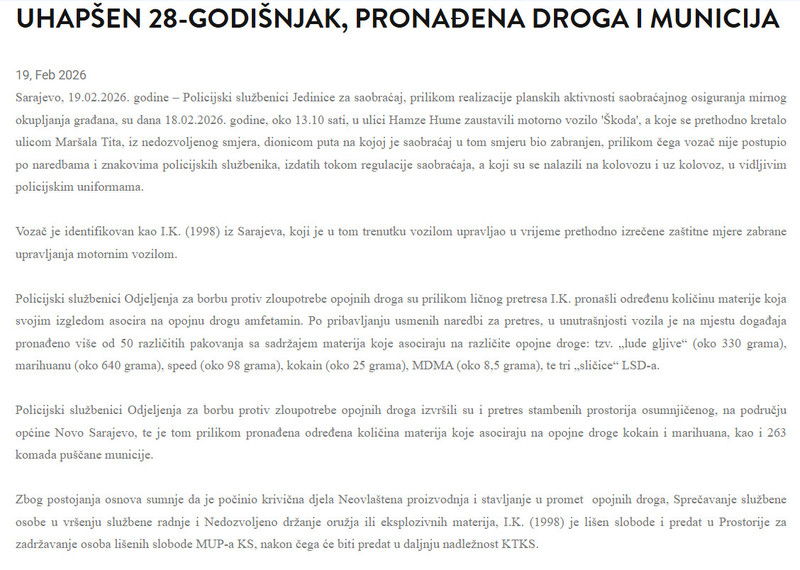 Bosnia-and-Herzegovina-avmp/Uhapsen-28-godisnjak-pronadena-droga-i-municija