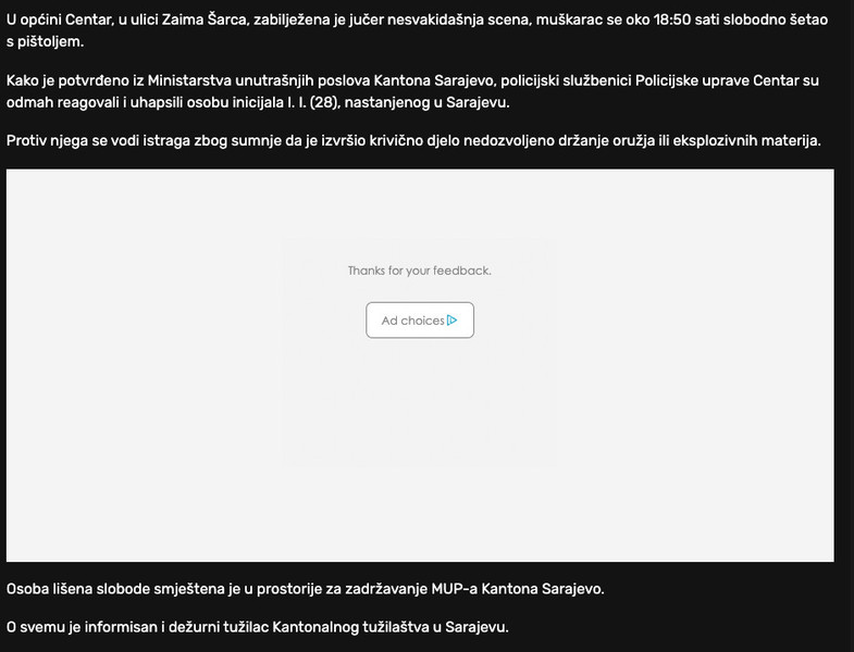 Bosnia-and-Herzegovina-avmp/Uhapsen-28-osmogodisnjak-zbog-nedozvoljenog-drzanja-oruzja