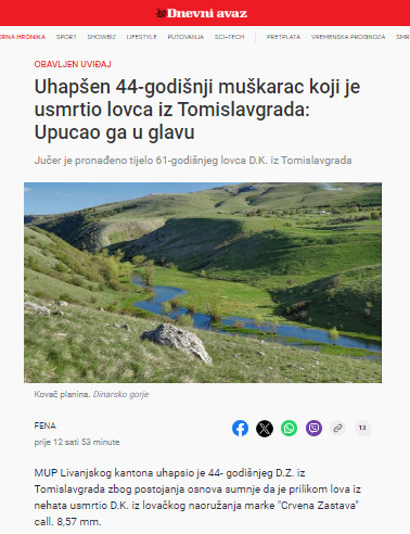 Bosnia-and-Herzegovina-avmp/Uhapsen-44-godisnji-muskarac-koji-je-usmrtio-lovca-iz-Tomislav