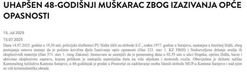 Bosnia-and-Herzegovina-avmp/Uhapsen-48-godisnji-muskarac-zbog-izazivanja-opce-opasnosti--b