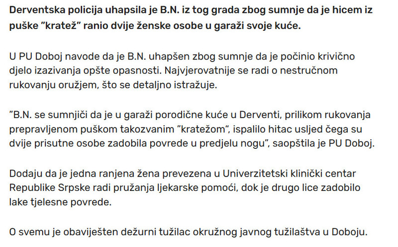 Bosnia-and-Herzegovina-avmp/Uhapsen-Dervencanin-kratezom-ranio-dvije-zene