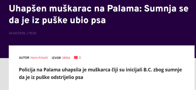 Bosnia-and-Herzegovina-avmp/Uhapsen-muskarac-na-Palama-Sumnja-se-da-je-iz-puske-ubio-psa