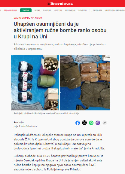 Bosnia-and-Herzegovina-avmp/Uhapsen-osumnjiceni-da-je-aktiviranjem-rucne-bombe-ranio-osobu