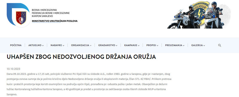 Bosnia-and-Herzegovina-avmp/Uhapsen-zbog-nedozvoljenog-drzanja-oruzja