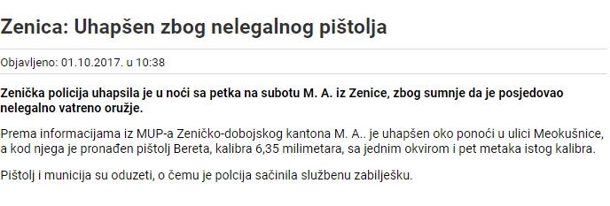Bosnia-and-Herzegovina-avmp/Uhapsen-zbog-nelegalnog-pistolja