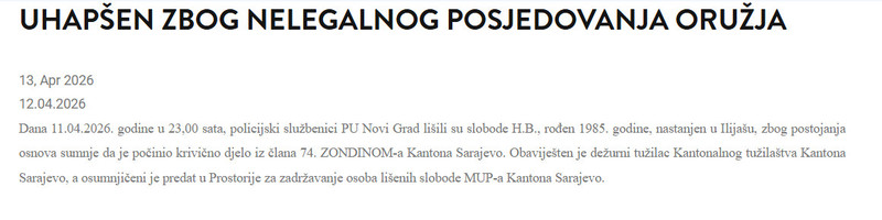 Bosnia-and-Herzegovina-avmp/Uhapsen-zbog-nelegalnog-posjedovanja-oruzja