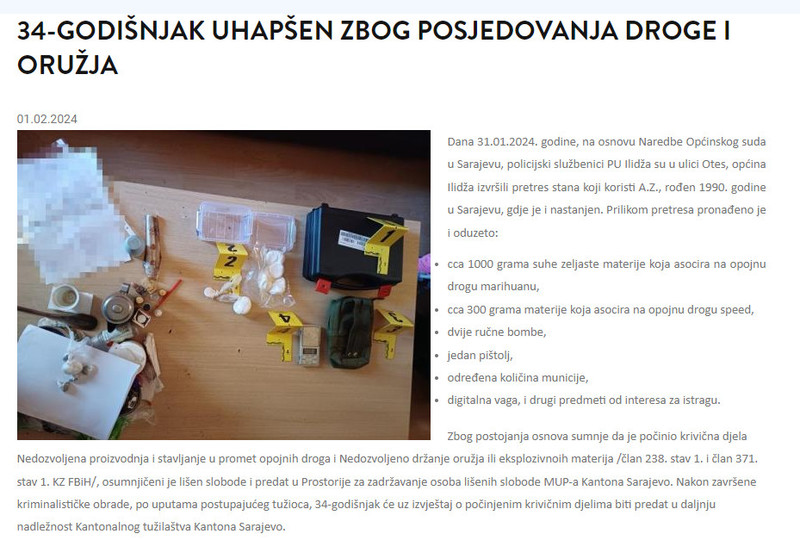 Bosnia-and-Herzegovina-avmp/Uhapsen-zbog-posedovanja-oruzja-i-droge