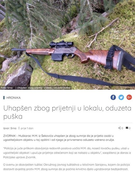 Bosnia-and-Herzegovina-avmp/Uhapsen-zbog-prijetnji-u-lokalu-oduzeta-puska