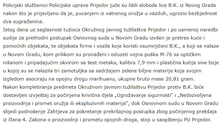 Bosnia-and-Herzegovina-avmp/Uhapsen-zbog-pucanja-iz-vatrenog-oruzja-i-posjedovanja-droge