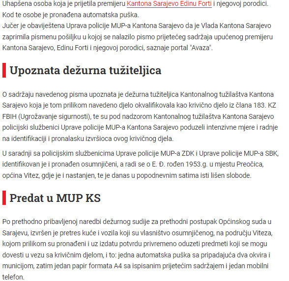 Bosnia-and-Herzegovina-avmp/Uhapsena-osoba-koja-je-prijetila-premijeru-KS-Forti-i-njegovoj_1
