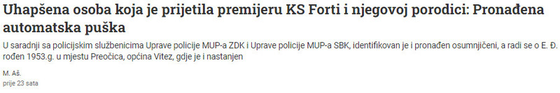 Bosnia-and-Herzegovina-avmp/Uhapsena-osoba-koja-je-prijetila-premijeru-KS-Forti-i-njegovoj