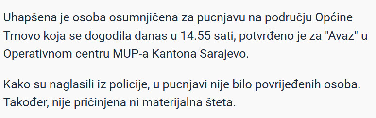 Bosnia-and-Herzegovina-avmp/Uhapsena-osoba-osumnjicena-za-pucnjavu-u-Trnovu