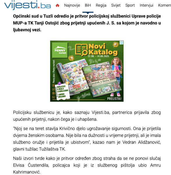 Bosnia-and-Herzegovina-avmp/Uhapsena-policajka-iz-Tuzle_-Prijetila-partnerici-ubistvom-nos_1