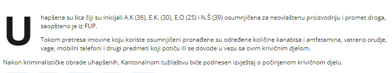 Bosnia-and-Herzegovina-avmp/Uhapsene-4-osobe-policija-tokom-pretresa-pronasla-drogu-i-oruz