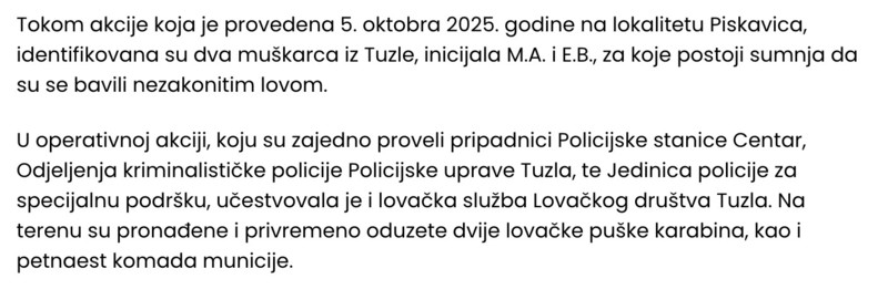 Bosnia-and-Herzegovina-avmp/Uhapseni-zbog-sumnje-na-krivolov-kod-Tuzle-oduzeto-oruzje-i-mu_1